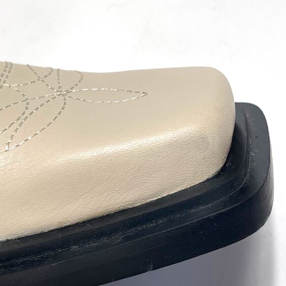 ALOHAS Cattle Cowboy Leather Squre Toe Tall Boots in Ivory Size 7-7.5 - Picture 8 of 16